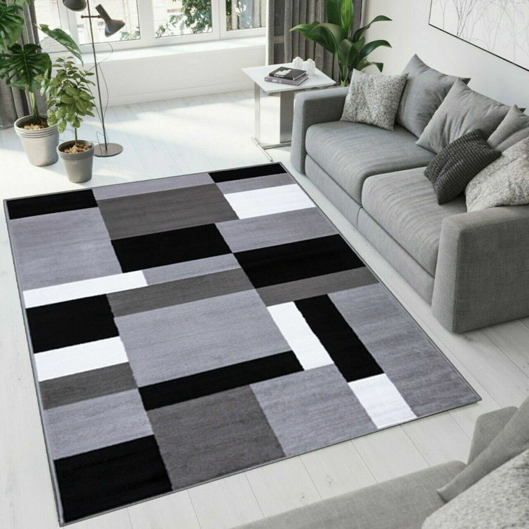 Metro Lane Joshawn Solid Grey/Black Area Rug Wayfair.co.uk